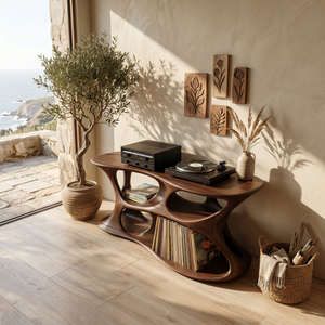 Minimalist Vinyl Storage Stand For Studio Living Space