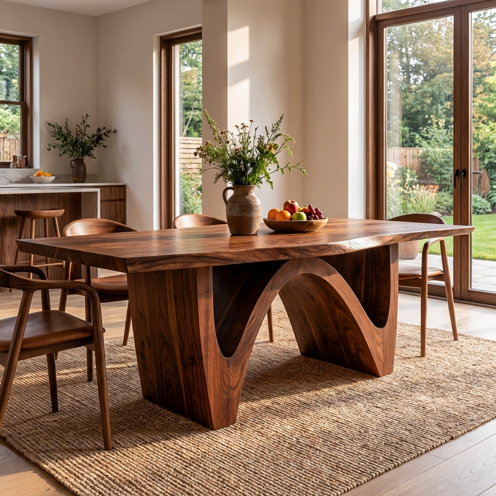 Contemporary Wooden Dining Table With Curved Base For Kitchen