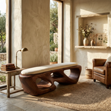 Curved Solid Wood Bench Luxury Living Room