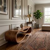 Sculptural Wooden Bench With Unique Wave Base For Entryway