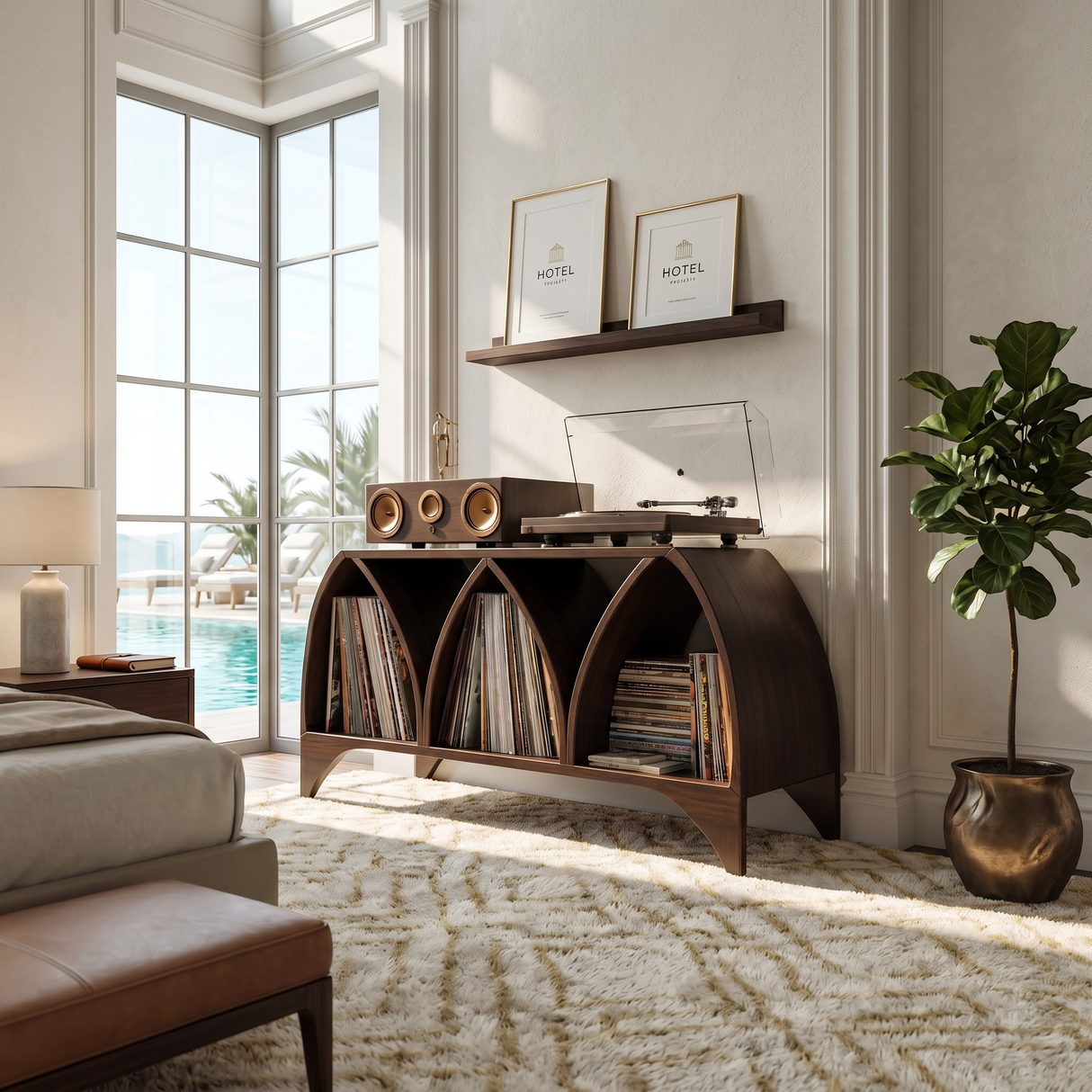 Scandinavian Arch Vinyl Storage Cabinet Guest Suite