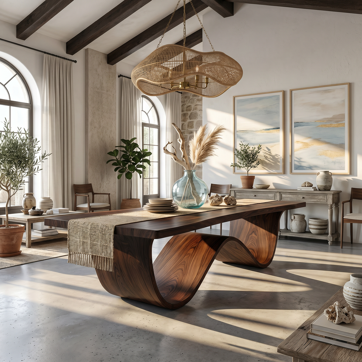 Sculptural Dining Table For Tropical Dining Space