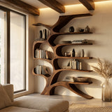 Contemporary Sculpted Wooden Bookshelf For Living Room Decor