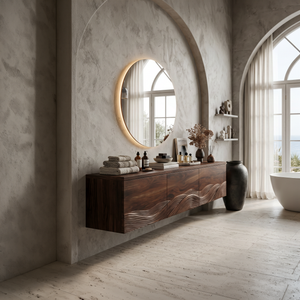Handcrafted Bathroom Vanity With Wave Relief Wood Cabinet For Bathroom