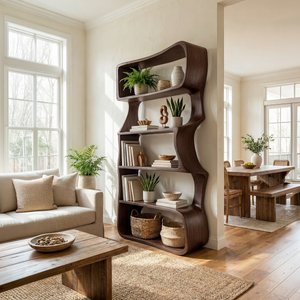 Organic Wooden Bookshelf For Home Storage Display