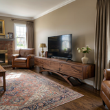 Mid Century Wooden TV Stand With Curved Base For Home