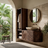 Organic Carved Bathroom Vanity With Linen Tower Side For Bathroom