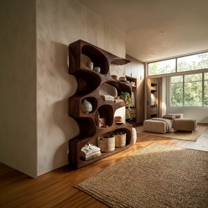 Mid Century Modern Wavy Bookshelf Bedroom Corner Storage