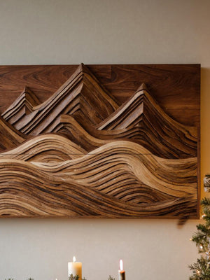Modern Wall Art With Layered Mountain And Sun For Holiday Decoration