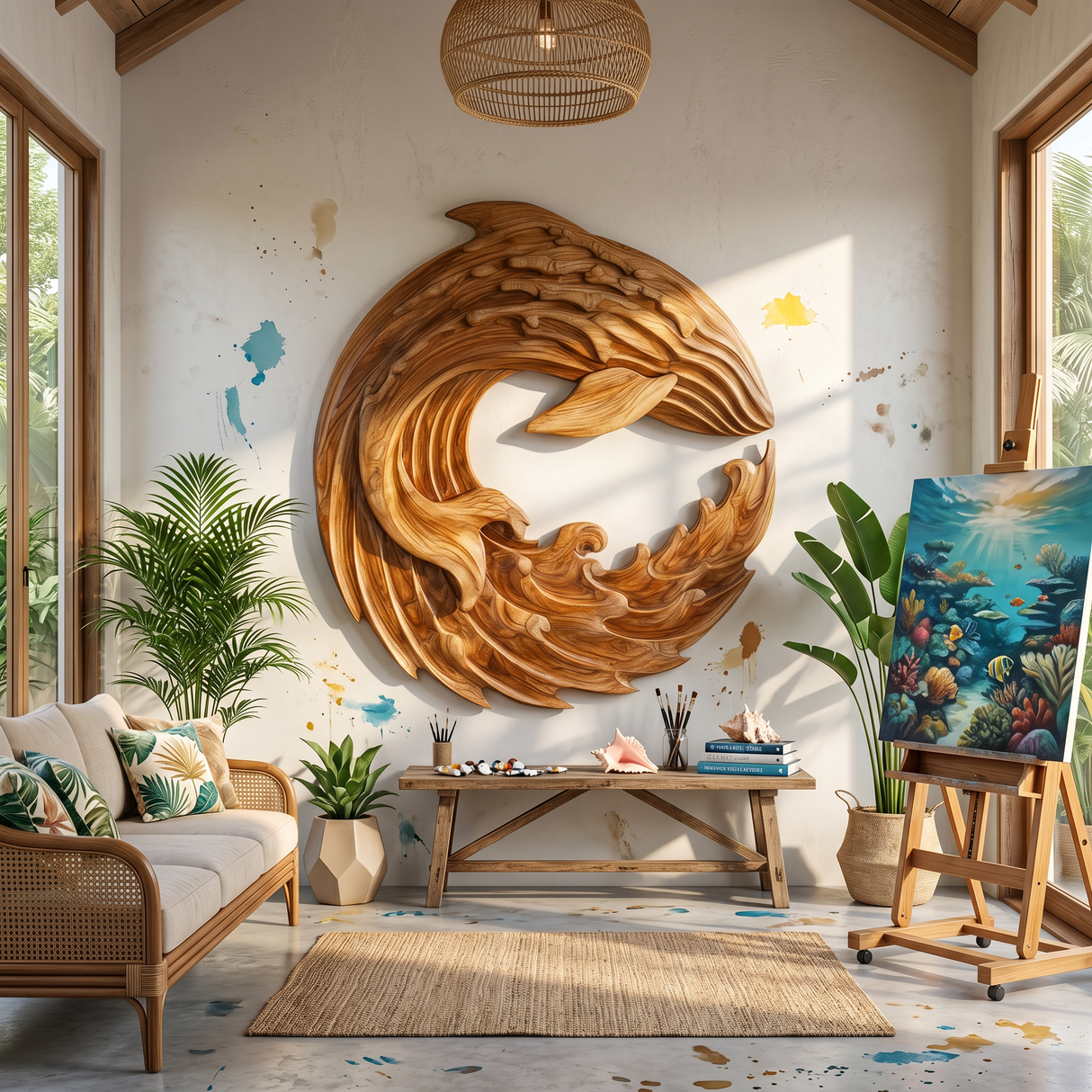 Contemporary Ocean Wave Wood Wall Art For Luxury Living Room Decor