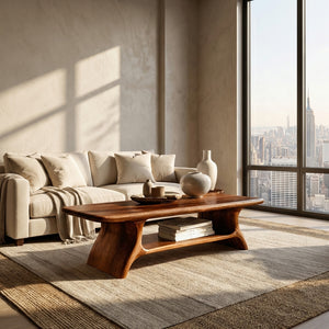 Modern Wooden Coffee Table With Open Shelf For Home Decor