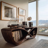 Contemporary Curved Wooden Record Player Console For Living Room