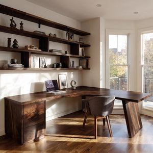 Rustic Wooden L-Shaped Desk For Bright Study Room