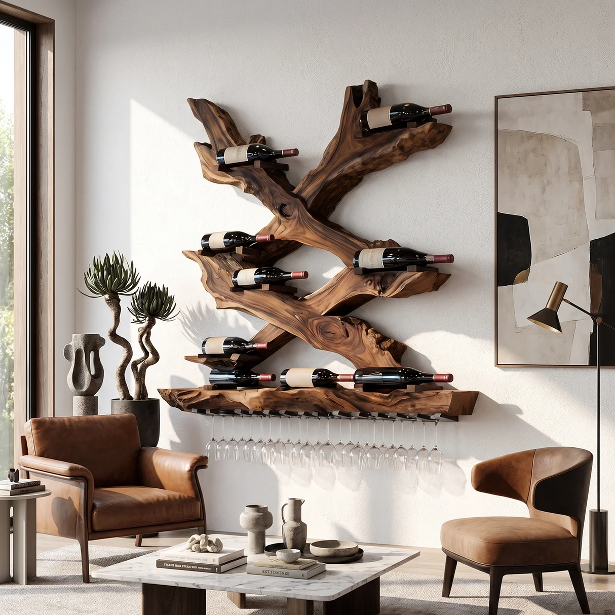 Mid Century Wine Rack For Living Room Bottle Display