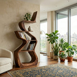 Sculptural Wooden Bookshelf For Living Room Corner