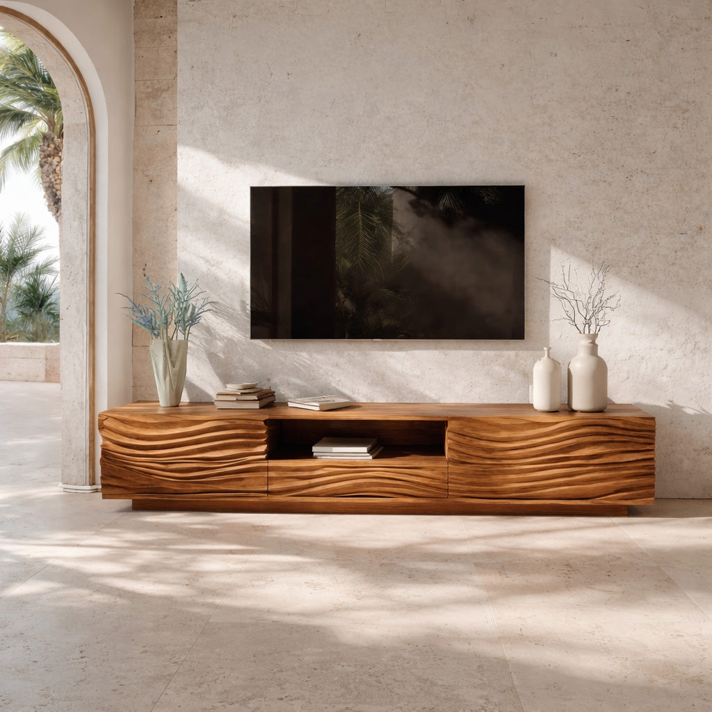Modern Organic TV Console Sculpted Media Cabinet For Living Room