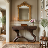 Handcrafted Wood Console Table With Organic Curved Base For Entryway
