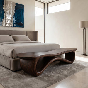 Contemporary Undulating Wooden Bench For Living Room