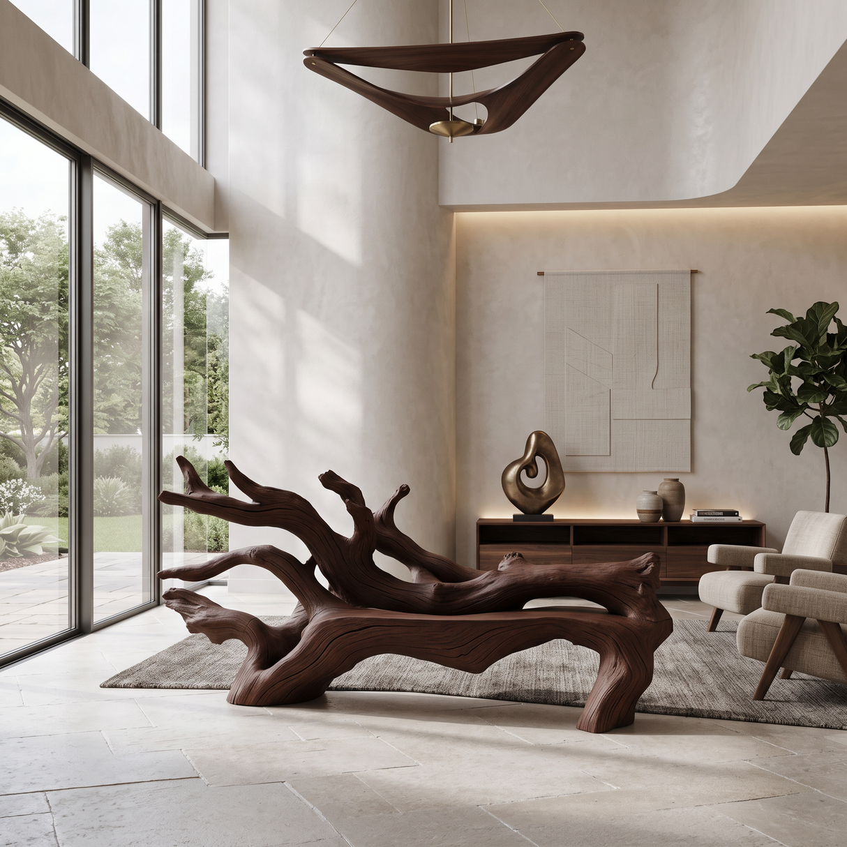 Handcrafted Branch Bench For Versatile Living Room Seating
