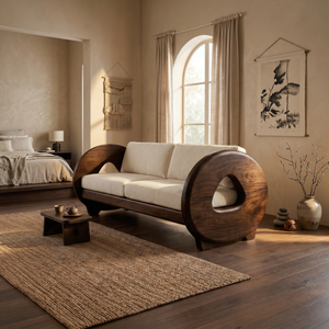 Sculptural Circular Arm Sofa Wellness Retreat Interior