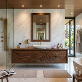 Luxury Floating Bathroom Vanity With Wave Carved Cabinet For Bathroom