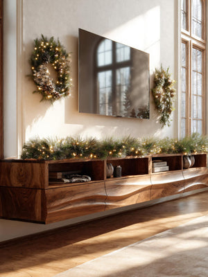 Floating Wave-Pattern TV Console For Holiday Decor