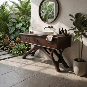 Modern Monkeypod Wood Sink Vanity For Urban Bathroom