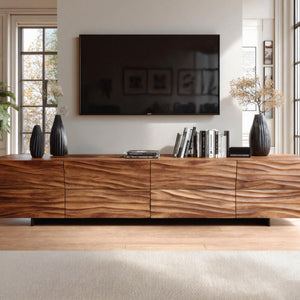 Modern TV Stand With Wave Carved Front For Living Room