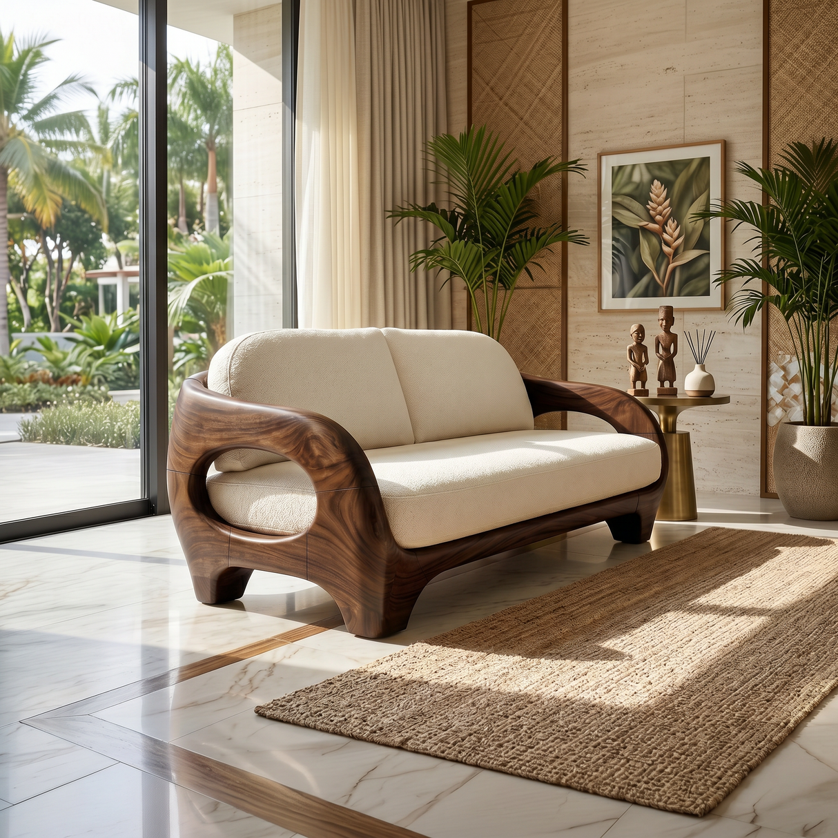 Sculptural Organic Wood Sofa For Contemporary Villa Lounge