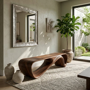 Curved Wooden Bench For Minimalist Living Room Decor