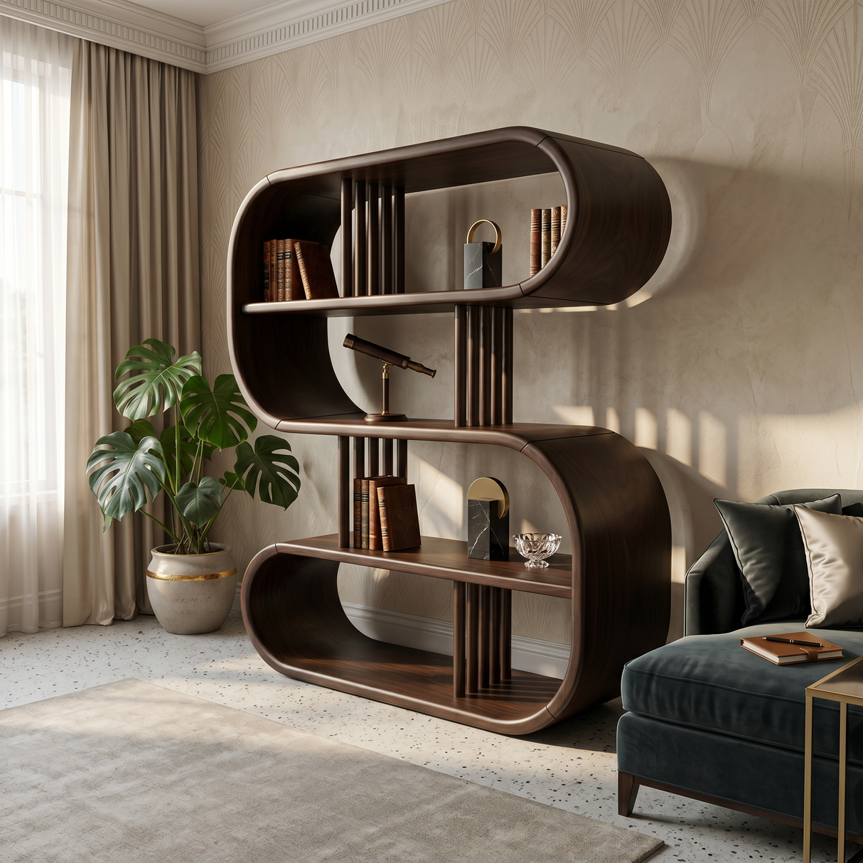 Elegant Curved Wooden Bathroom Shelf With Spa Inspired Design