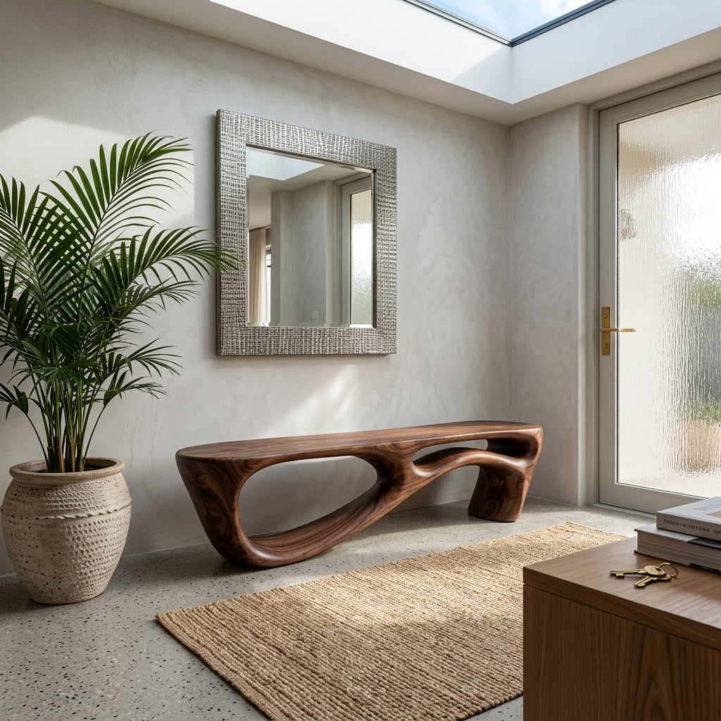 Modern Organic Natural Wood Bench For Entryway Decor
