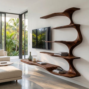 Organic Natural Wood TV Shelf For Living Space