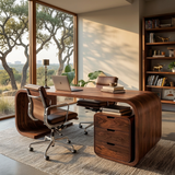 Modern Wooden Desk With Curved Base For Home Office