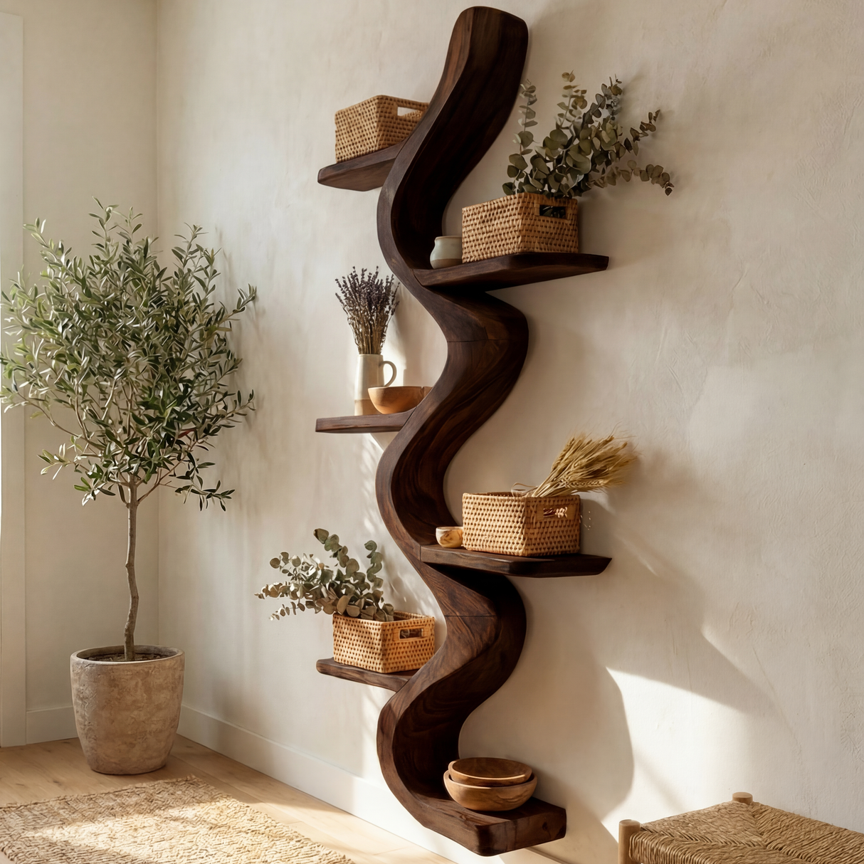 Mid Century Wall Shelf For Home Office Storage