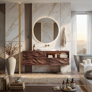 Modern Floating Bathroom Vanity With Wave Carved Cabinet For Bathroom