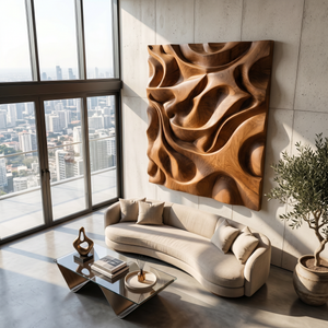 Luxury Sculptural Relief Wood Wall Art Executive Office Interior Design