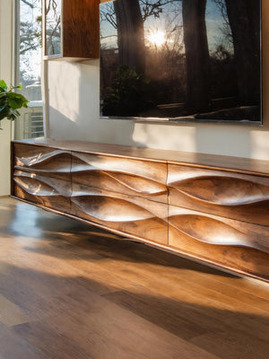 Wave Pattern Floating TV Console For Living Room Decor