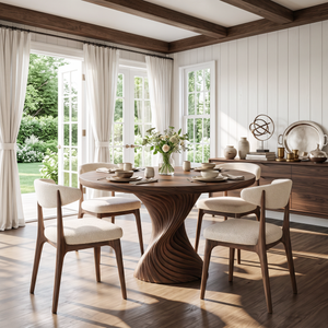 Contemporary Dining Table With Spiral Pedestal For Family Dining Room