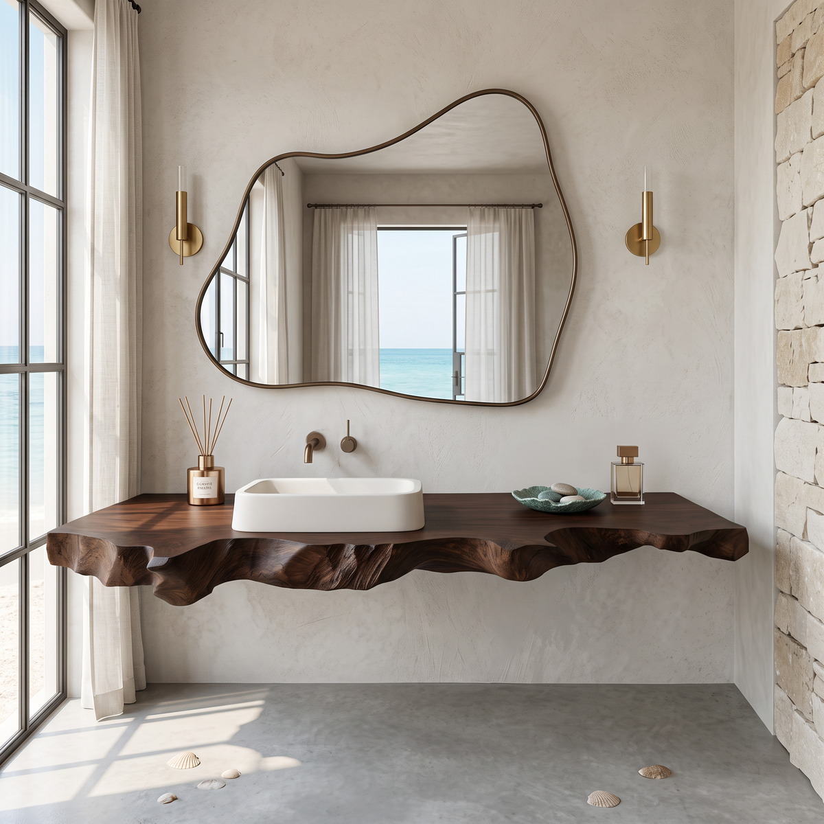 Mid Century Vanity In Solid Wood For Bathroom Decor