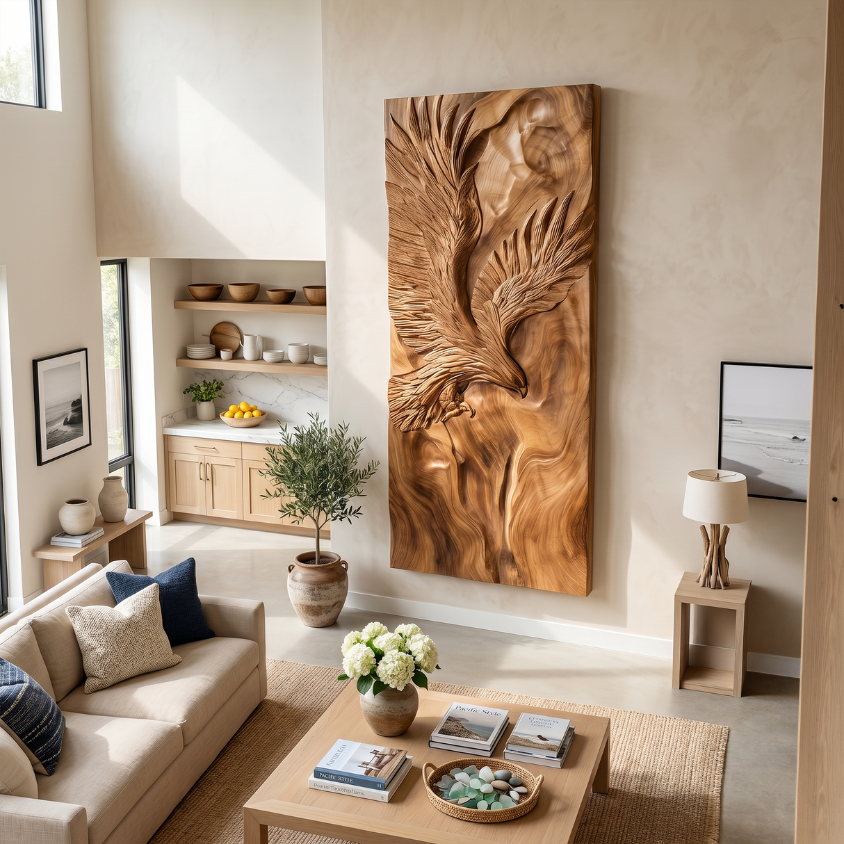 Dynamic Eagle Wood Wall Art Contemporary Executive Office Interior