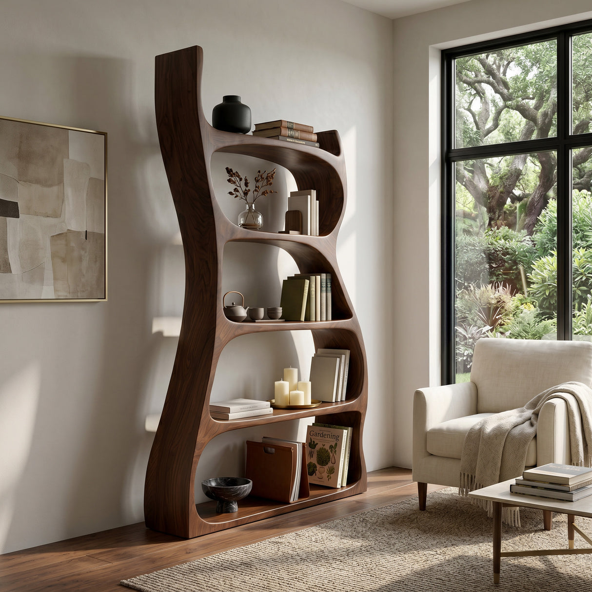 Elegant Natural Wood Standing Shelf For Entryway Display Decor