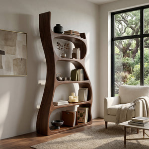 Elegant Natural Wood Standing Shelf For Entryway Display Decor