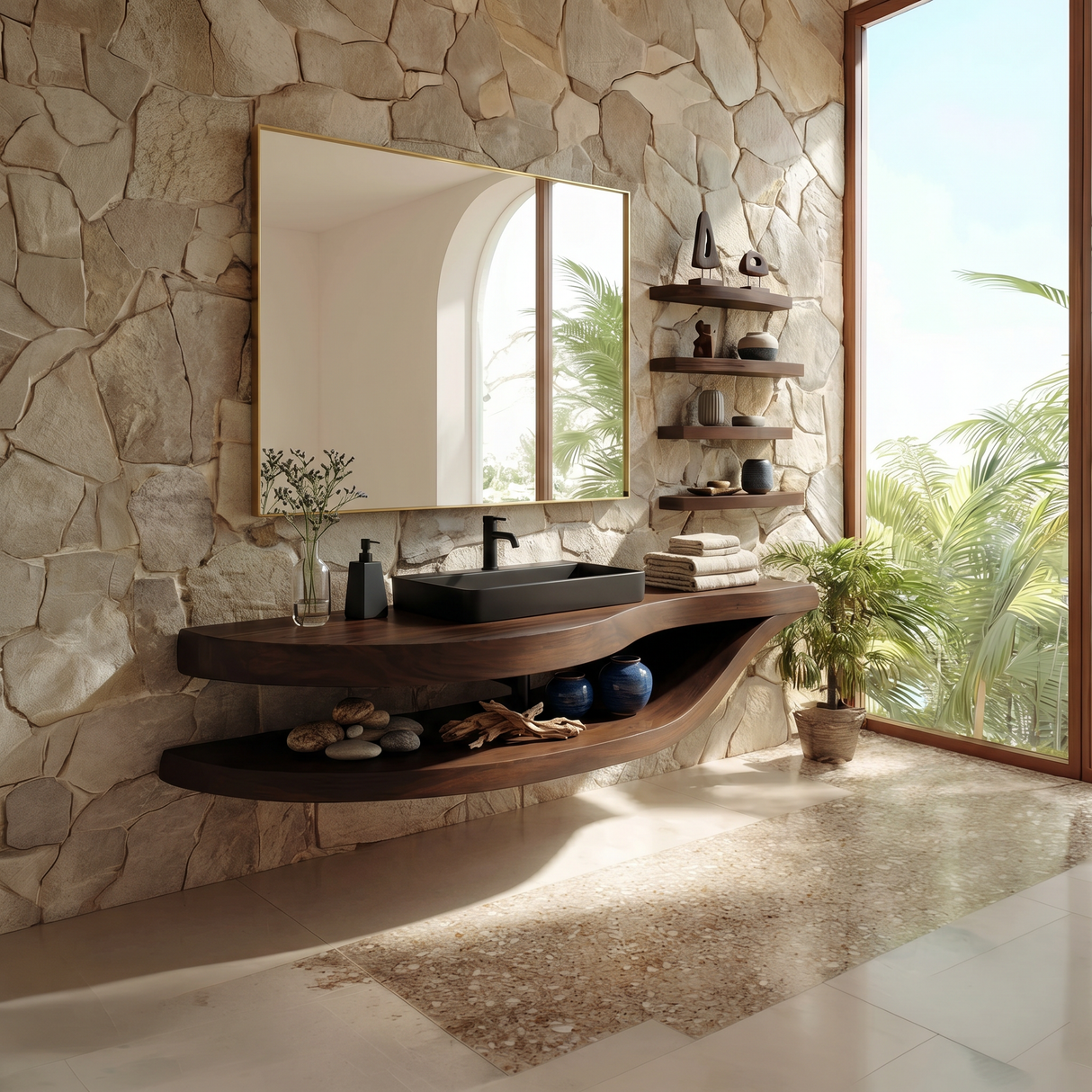 Luxury Open Shelf Vanity Cabinet Resort Suite