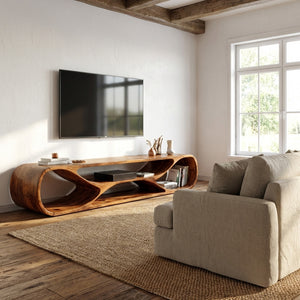 Contemporary Curved Wood TV Stand For Modern Living Room