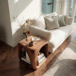 Modern Wooden Side Table With Sculptural Hollow Form For Living Room