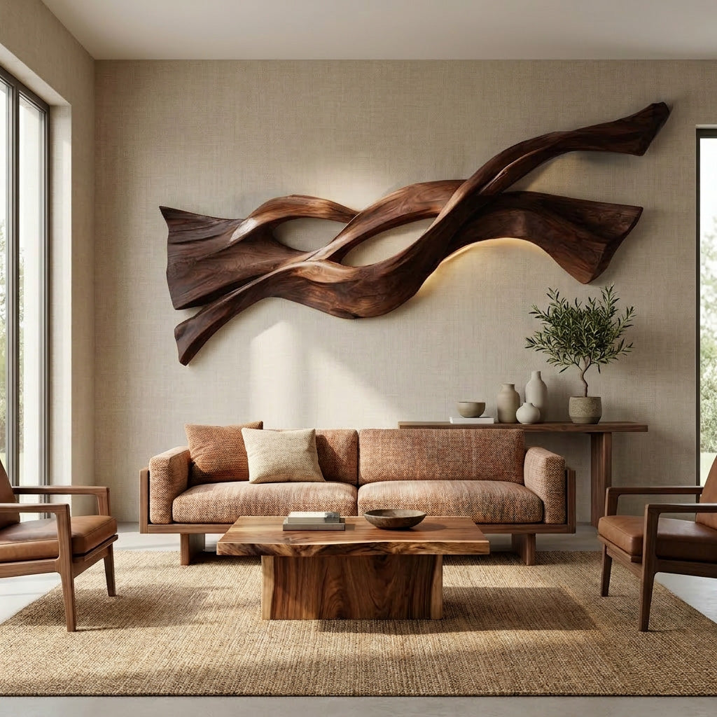Contemporary Wood Wall Art Flowing Design For Living Room