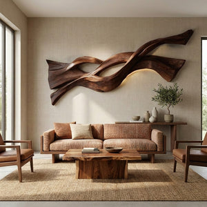 Contemporary Wood Wall Art Flowing Design For Living Room