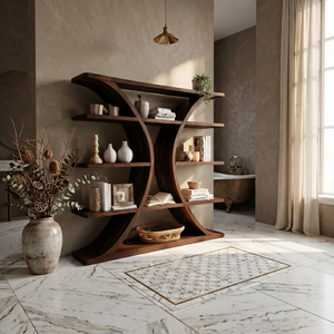 Luxury Organic Wooden Spa Shelf With Sculptural Curved Frame