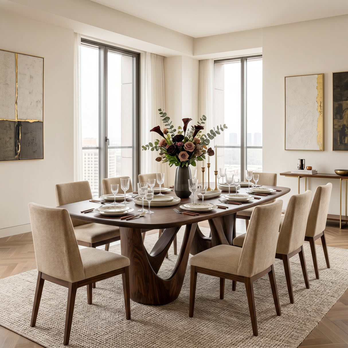 Organic Dining Table With W-shape Base For Dining Room